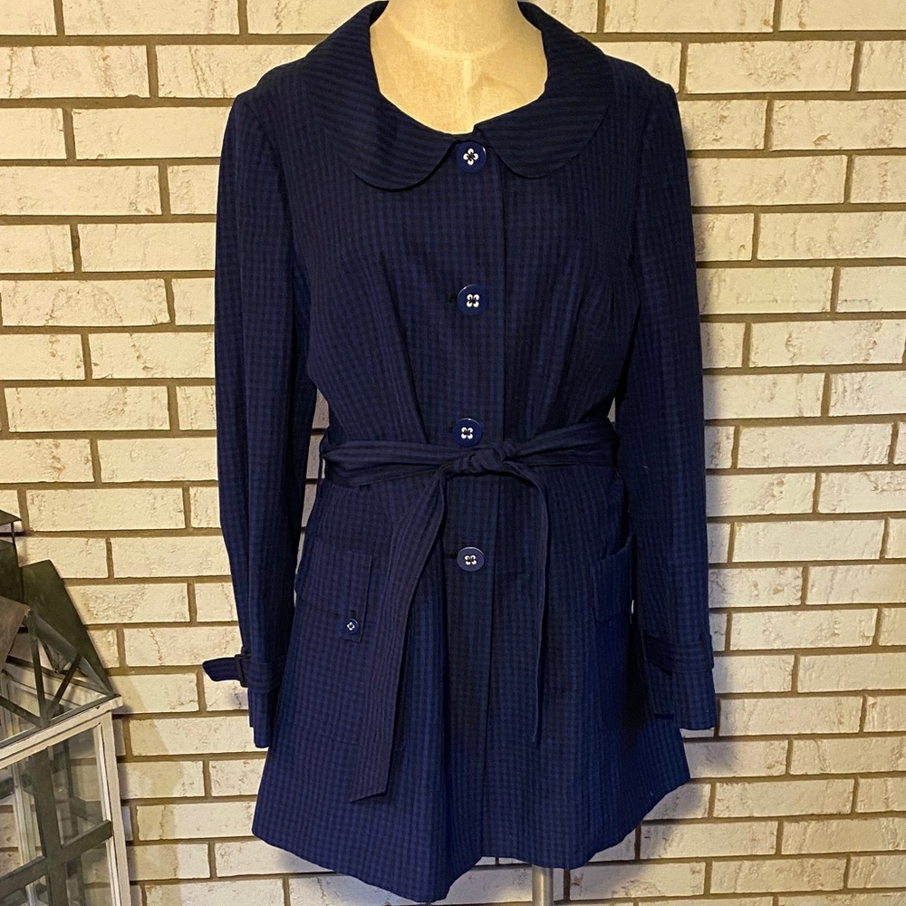 Navy Blue Button-Up Coat with Belt
